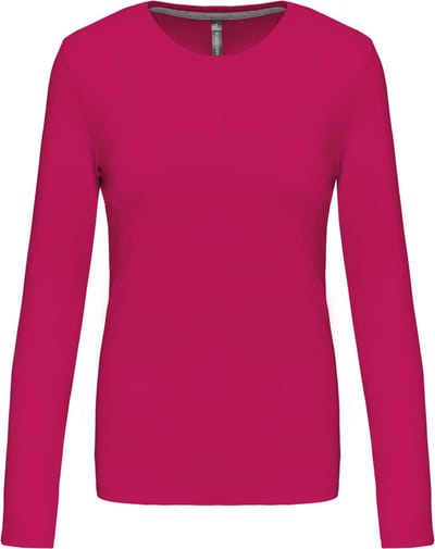 Kariban Dames T-shirt ronde hals lange mouwen K383 - Fuchsia - 3XL