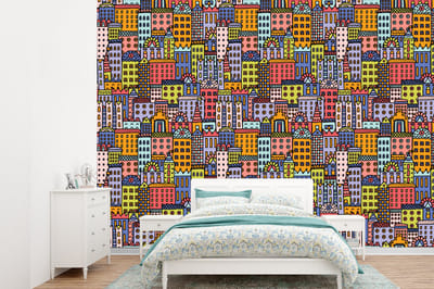 Behang - Fotobehang Huis - Regenboog - Patroon - Breedte 360 cm x hoogte 260 cm