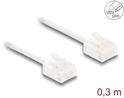 Delock RJ45 Network Cable Cat.6 UTP Ultra Slim 0.3 m white with short plugs