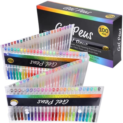 Ensemble de 100 Stylos Gel Huileux Couleurs Surligneur Stylo Aquarelle pour Écriture Croquis Dessin Gribouillage Cadeau Enfant black