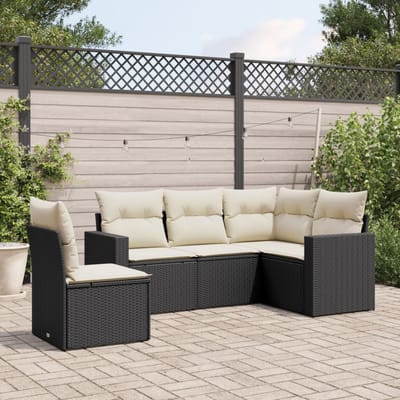 vidaXL - 5-delige - Loungeset - met - kussens - poly - rattan - zwart