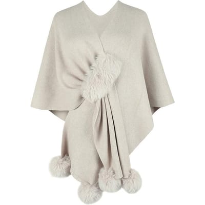 Femmes hiver mode couleur unie boule de fourrure Cape pull châle tricot chaud tricot chaud One size abricot