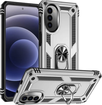 MobyDefend Hoesje - Geschikt voor Motorola Moto G52 - Pantsercase Met Draaibare Ring - Zilvergrijs