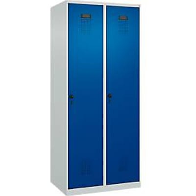 C+P Evolo Plus garderobekast, 2 vakken, rechts scharnierend, veiligheidsdraaistang, B 800 x D 500 x H 1850 mm, lichtgrijs/gentiaanblauw