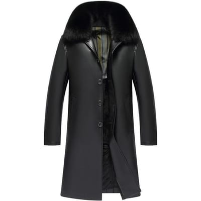 Winter Middelbare leeftijd en Ouderen Leren Jas Heren Papa Jas Lang Knie Gewatteerd Verdikt Casual Leren Jas XXL black