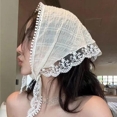 Koreaanse Ins Kant Haar Sjaal Vrouwen Retro Driehoek Haarband Band Haartas Hoofddoek Hoed Reizen Foto Hoofdband Tulband Accessorie white