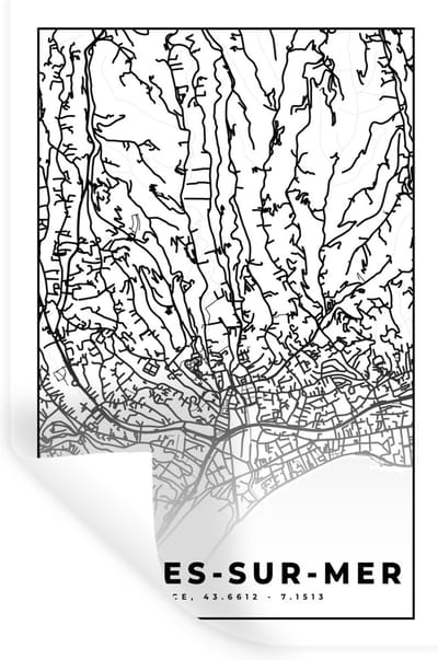 Muurstickers - Sticker Folie - Cagnes-sur-Mer - Frankrijk - Plattegrond - Stadskaart - Kaart - Zwart wit - 20x30 cm - Plakfolie - Muurstickers Kinderkamer - Zelfklevend Behang - Zelfklevend behangpapier - Stickerfolie