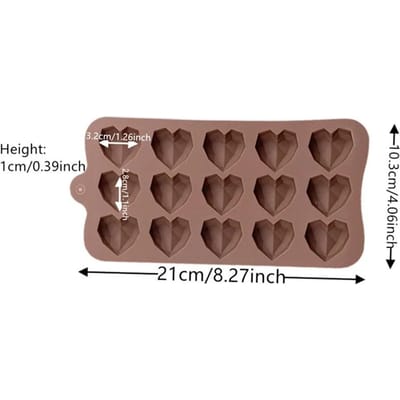 Moule à chocolat en silicone en forme de cœur en diamant 15/8 cavités, accessoires pour gâteaux en forme de cœur 3D, moules à glaçons, biscuits, pâtisseries gray