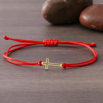 RVS Armbanden Gotische Holle Kruis Handgevlochten Geluk Zwart Rode Touw Mode Bedelarmband Voor Vrouwen Zirkoon Cadeaus black