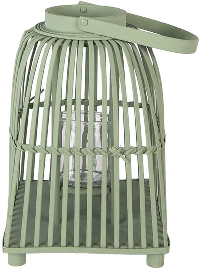 Clayre & Eef Windlicht 24x24x36 cm Groen Rotan