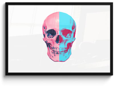 Poster in lijst - Fotolijst 90x60 cm - Posters - Schedel - Grafisch - Roze - Verdeeld - Posterlijst zwart - Decoratie - Wanddecoratie woonkamer - Muurdecoratie slaapkamer