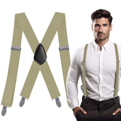 RENALUX - Bretels Heren Volwassen - Bretels Heren met Brede Clip 4 Stuks - Bretels Beige - Bretels Dames - Bretels Kerst/Werkkleding/Skibroek - Beige