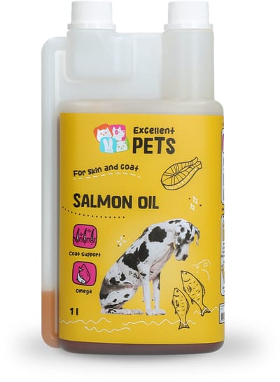 Excellent Pets Zalmolie 1 L - Visolie - Omega 3-6-9 - Ondersteunt Huid en Vacht, Hart - Soepele gewrichten en Immuunsysteem - Weerstand Honden supplementen - Alternatief voor Schapenvet - Dog Salmon Oil