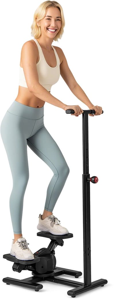 COSTWAY Stepper met stuur, fitness-stepper met verstelbare weerstand en lcd-display, trapklimmer met in hoogte verstelbare handgreep, stepper machine voor thuis, kantoor, gym