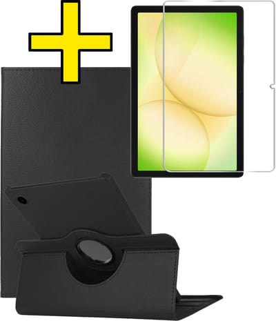 Hoes - Geschikt voor Samsung Galaxy Tab A11 Plus - Met Screenprotector - 360 Graden Draaibare Hard Cover Case - Tablet Hoesje Draaibaar - Zwart