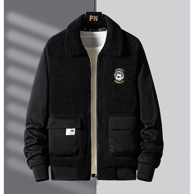 Veste d'hiver à revers en velours grainé pour homme, grande taille, en coton, avec fermeture éclair, épaisse et chaude 4XL black