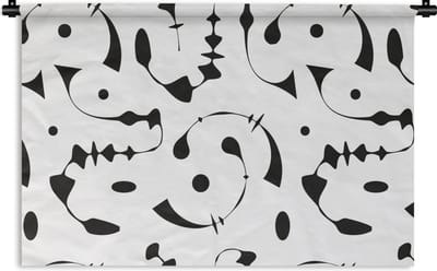 Wandkleed - Wanddoek - Line Art - Abstract - Zwart Wit - Patroon - 90x60 cm - Wandtapijt