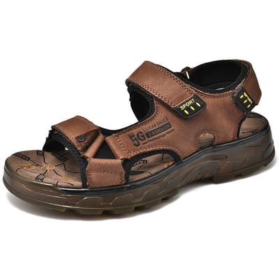 Sandalen van rundleer van de bovenste laag Zomer Nieuw Antislip Dikke Zool Buiten Strand Schoenen Pees Zool Veelzijdige Casual Schoenen voor Heren 43 bruin