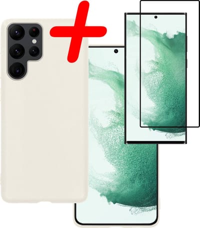 Hoesje Met Screenprotector - Geschikt voor Samsung Galaxy S22 Ultra - Sterk & Shockproof - Back Cover - Siliconen Case - Telefoon Hoes - Wit