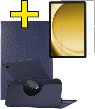 Hoes - Geschikt voor Samsung Galaxy Tab A9 - Met Screenprotector - 360 Graden Draaibare Hard Cover Case - Tablet Hoesje Draaibaar - Donkerblauw