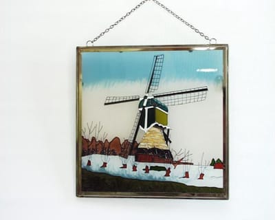 Raamdecoratie molen in winterlandschap - Raamdecoraties van glas, Wand- en Raamdecoratie