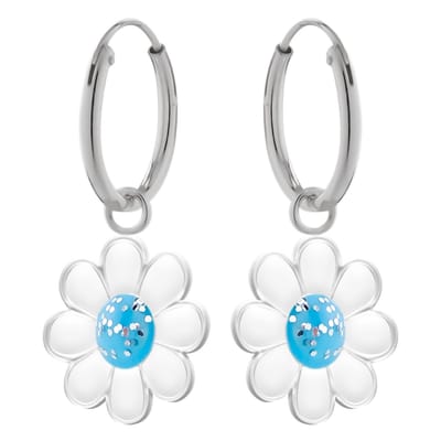 WeLoveSilver - zilveren kinderoorbellen - madeliefje met blauw hart