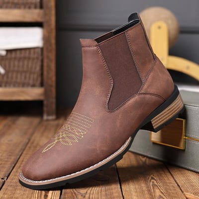 Heren Chelsea Boots Hoge Kwaliteit Casual Leren Laarzen Retro Enkellaarsjes voor Heren Borduurwerk Western Cowboylaars Botas Masculinas 46