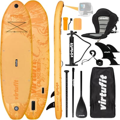 VirtuFit Cruiser Opblaasbaar SUP Board 305 cm - Max. 180 kg - Complete Set - Incl. Kajak Zitje, Peddel, Pomp, Tas & GoPro-mount- Stand Up Paddle Board - Oranje