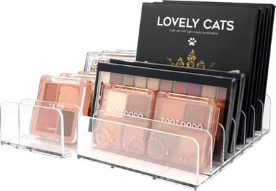 Set van 2 oogschaduw-organizers, cosmetica, 2 maten, sieradenopberger, met 7 compartimenten, make-up-organizer, palethouder voor kaptafel, badkamer, bureau-organizer