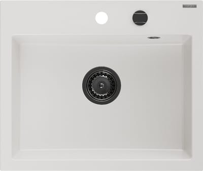 Mexen Oscar granieten gootsteen 1-komerig 580 x 490 , wit, zwart sifon - 6519581000-20-B