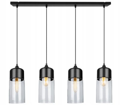 Light-Home OSLO - Hanglamp 4-Lichts - Zwart Metaal - Glazen Kappen - Hoogte Verstelbaar