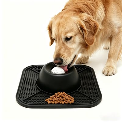 Oneay Voerbak en likmat voor honden, geschikt voor zowel vloeibare als dikke snacks. De antislip likbak is voorzien van een interactieve rolbal en is geschikt voor grote, middelgrote en kleine honden en katten.