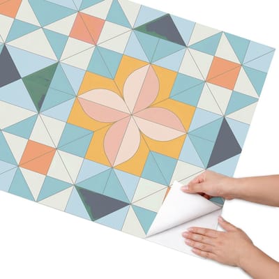 Coloray Meubel Wrap Folie - Blauw Meubelfolie - 75x150 cm - Decoratiefolie Geometrische mozaïek - Meubel Wrap Folie - Geometrische Meubelfolie - Plakfolie Meubels - Keuken decoratie - Achtergronden en patronen