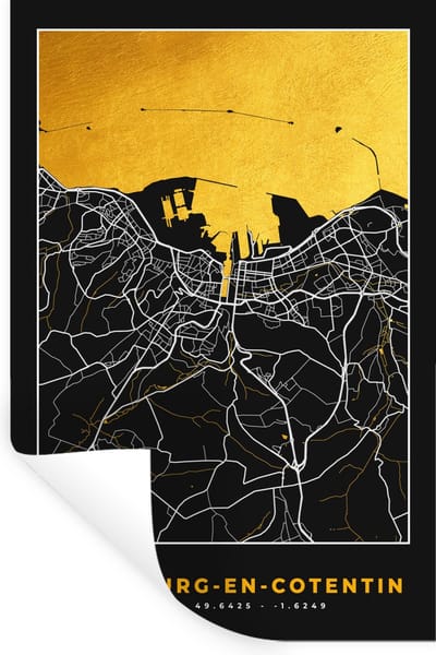 Muurstickers - Sticker Folie - Kaart – Stadskaart – Cherbourg-en-Cotentin - Plattegrond – Frankrijk - 20x30 cm - Plakfolie - Muurstickers Kinderkamer - Zelfklevend Behang - Zelfklevend behangpapier - Stickerfolie