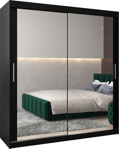 InspireMe - Kledingkast met 2 schuifdeuren, Modern-stijl, Kledingkast met planken (BxHxD): 180x200x62 - TORM III 180 Zwart Mat