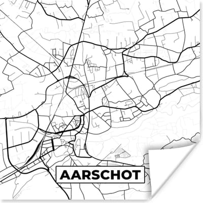 Poster Zwart Wit – België – Plattegrond – Stadskaart – Kaart – Aarschot - 100x100 cm XXL