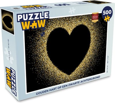 Puzzel Gouden hart op een zwarte achtergrond - Legpuzzel - Puzzel 500 stukjes