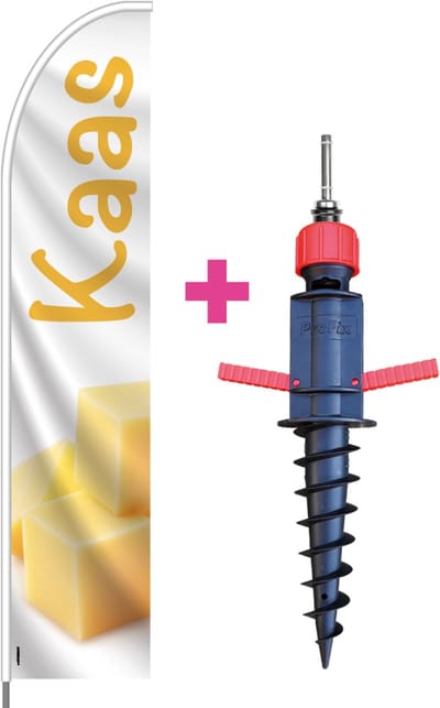 Beachflag - Kaas - Vlag + Grondboor + Rotator + Hengelsysteem + Draagtas - Actievlag.nl