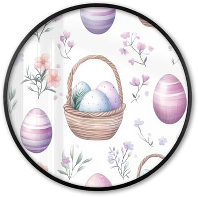 Poster in lijst Rond - Fotolijst 60x60 cm - Posters - Bloemen - Paaseieren - Patroon - Ronde posterlijst zwart - Decoratie - Wanddecoratie woonkamer - Muurdecoratie slaapkamer