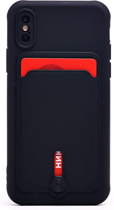 Silicone Hoesje Geschikt voor: iPhone X / XS - Push-pull Case met Pasjeshouder - TPU Hoes Met Vakje Voor Pasje - Card Case Back Cover - Zwart
