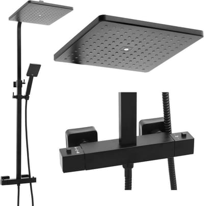 Doucheset zwart - met Regendouche 30cm - en Thermostaatkraan | Viking Choice