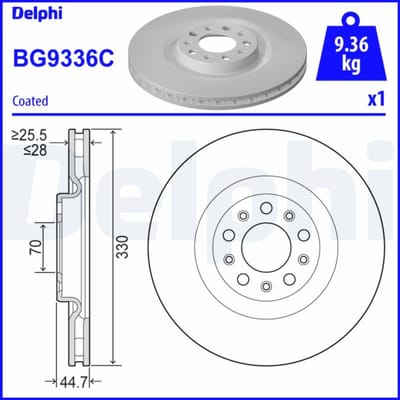 Remschijf DELPHI BG9336C voorkant, geventileerd, 1 stuk