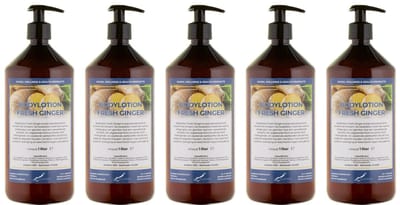 Bodylotion Fresh Ginger 1 Liter - met gratis pomp - set van 5 stuks - Voordeelverpakking