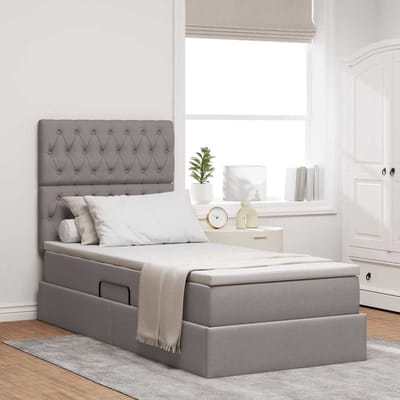 vidaXL - Opslag - bed - met - matras - met - hoofdeinde - Taupe - 90 - x - 200 - cm - Stof