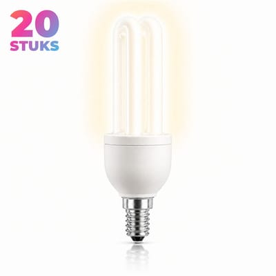 20x Stick Spaarlamp E14 - 9W - Warm Wit Licht (2700K) - 421 lm - 6 jaar - Niet Dimbaar - Bespaar op energiekosten