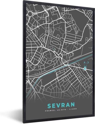 Fotolijst incl. Poster - Sevran - Frankrijk - Plattegrond - Kaart - Stadskaart - 40x60 cm - Posterlijst