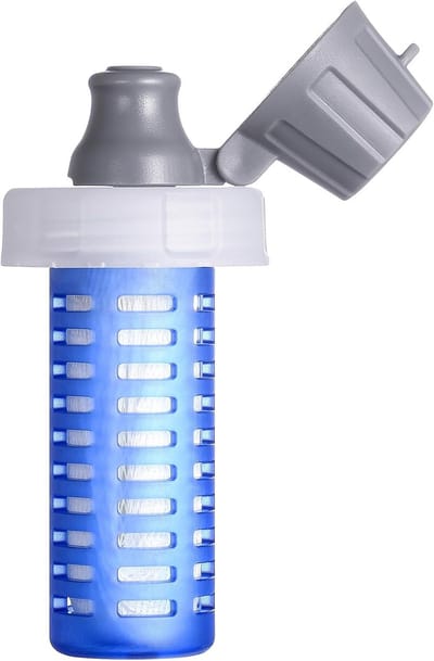 1 Vervangbaar filterpatroon (flesdop niet inbegrepen) - Lichtgewicht en draagbaar - Geschikt voor buitenactiviteiten zoals kamperen, wandelen, duursporten, reizen en trailrunning - Blauw