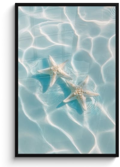 Poster in lijst - Fotolijst 80x120 cm - Posters - Zeesterren - Golvend water - Rustgevend - Posterlijst zwart - Decoratie - Wanddecoratie woonkamer - Muurdecoratie slaapkamer