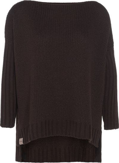 Knit Factory Kylie Gebreide Dames Trui - Trui dames winter - Pullover dames - lange mouw - Wintertrui - Damestrui - Boothals - Donkerbruin - 36/44