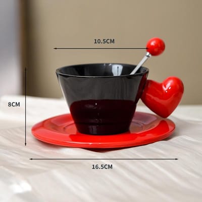 Liefde Koffiekop met Lepel Keramische Ontbijtkop Effen Kleur Creatief Koppels Middagtheekop Eenvoudig 280ml black